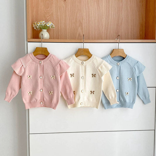 MyKids-USA® Baby Girls Comfortable Butterfly-bow Pattern Knitted Long Sleeves Cardigan