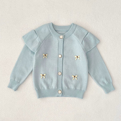Autumn Arrival Baby Girls Comfortable Butterfly-bow Pattern Knitted Long Sleeves Cardigan