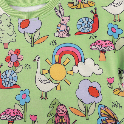 MyKids-USA® Girls Cartoon Animals and Flowers Pattern Long Sleeves Crew Neck Top Sweatshirt and Pants Clothing Set
