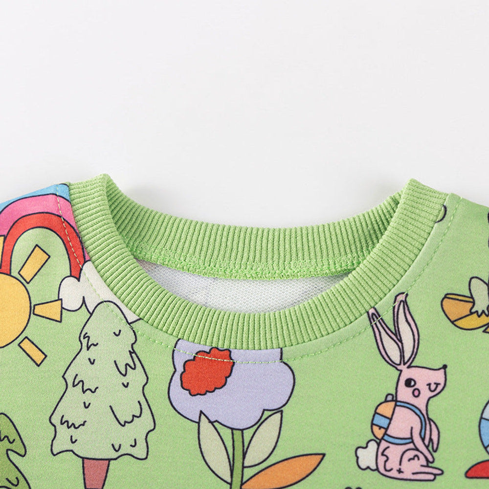 MyKids-USA® Girls Cartoon Animals and Flowers Pattern Long Sleeves Crew Neck Top Sweatshirt and Pants Clothing Set