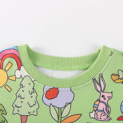 MyKids-USA® Girls Cartoon Animals and Flowers Pattern Long Sleeves Crew Neck Top Sweatshirt and Pants Clothing Set