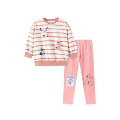 MyKids-USA® Girls Christmas Cartoon Pattern Long Sleeves Crew Neck Top Sweatshirt and Pants Clothing Set
