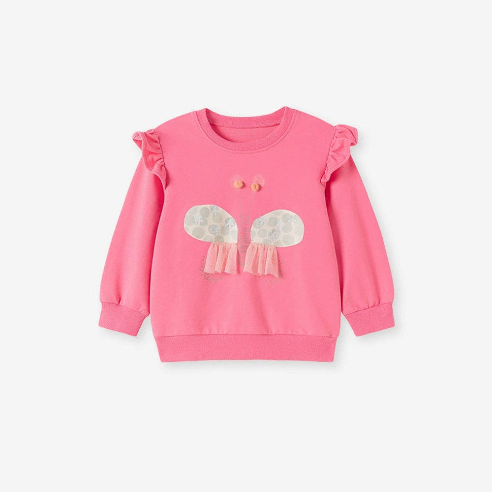 MyKids-USA® Girls Butterfly Cartoon Pattern Long Sleeves Crew Neck Top Sweatshirt and White Pants Clothing Set