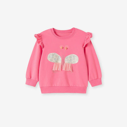 MyKids-USA® Girls Butterfly Cartoon Pattern Long Sleeves Crew Neck Top Sweatshirt and White Pants Clothing Set