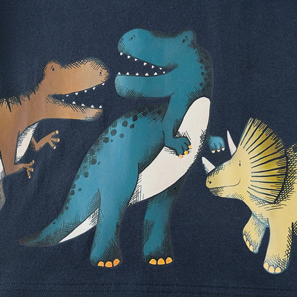 MyKids-USA® Boys Dinosaurs Cartoon Pattern Long Sleeves Crew Neck Top Sweatshirt and Striped Pants Clothing Set