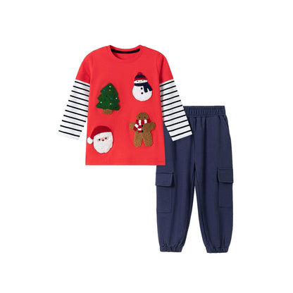 MyKids-USA® Boys Christmas Cartoon Pattern Long Sleeves Crew Neck Top Sweatshirt and Plain Pants Clothing Set
