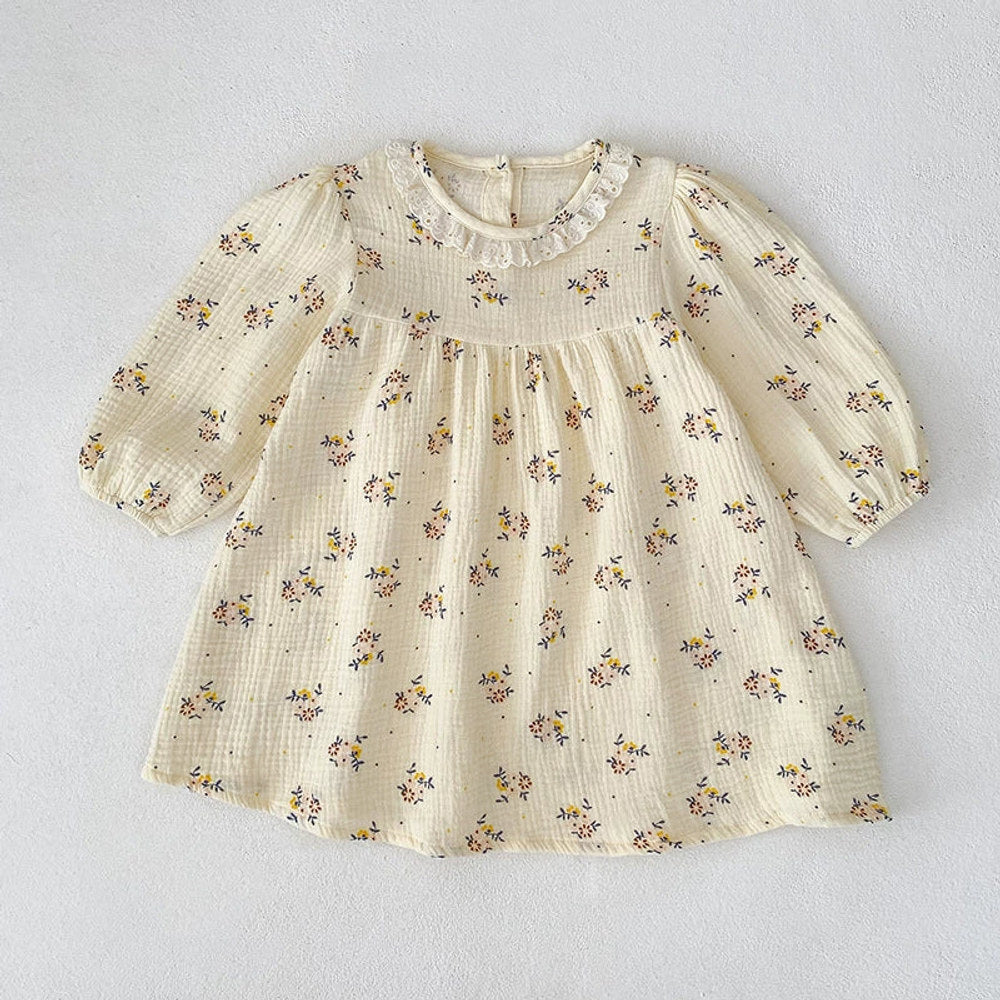 MyKids-USA® Baby Girls French Style Flowers Pattern Long-sleeved bodysuit and Dress with Collar – Princess Sister Matching Set