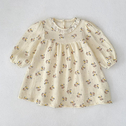 MyKids-USA® Baby Girls French Style Flowers Pattern Long-sleeved bodysuit and Dress with Collar – Princess Sister Matching Set