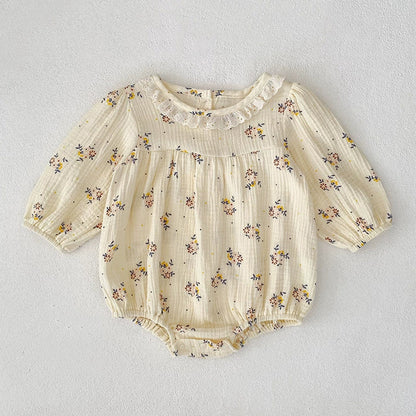 MyKids-USA® Baby Girls French Style Flowers Pattern Long-sleeved bodysuit and Dress with Collar – Princess Sister Matching Set