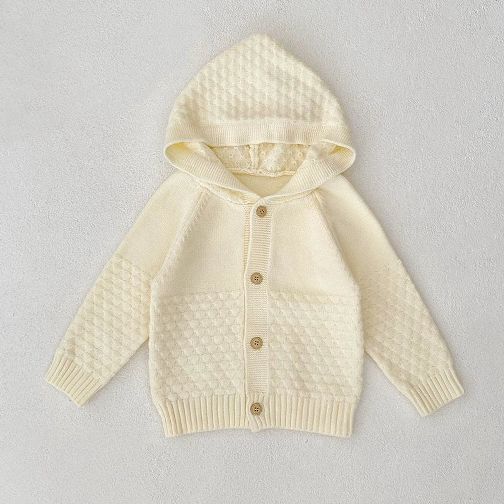 Autumn Arrival Baby Girls Comfortable Solid Color Knitted Long Sleeves Cardigan with Hood