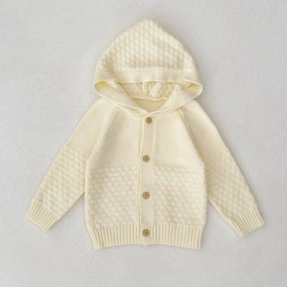 Autumn Arrival Baby Girls Comfortable Solid Color Knitted Long Sleeves Cardigan with Hood
