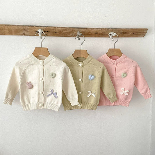 MyKids-USA® Baby Girls Comfortable Butterfly-bow and Heart Pattern Knitted Long Sleeves Cardigan