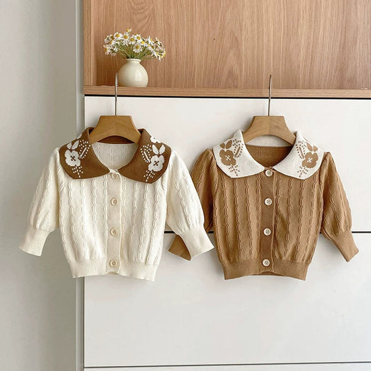 MyKids-USA® Baby Girls Comfortable Geometic Jacquard Pattern Knitted Long Sleeves Cardigan with Collar