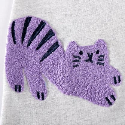 MyKids-USA® Cartoon Cats Pattern Long Sleeves Striped Crew Neck Dress for Stylish Girls