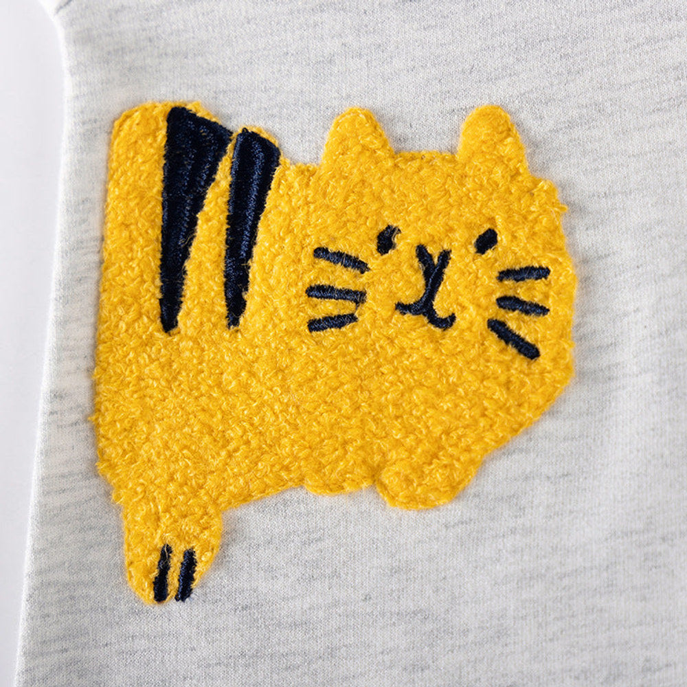 MyKids-USA® Cartoon Cats Pattern Long Sleeves Striped Crew Neck Dress for Stylish Girls