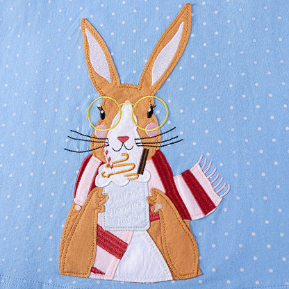 MyKids-USA® Cartoon Rabbit Pattern Long Sleeves Crew Neck Color Patchwork Dress for Stylish Girls