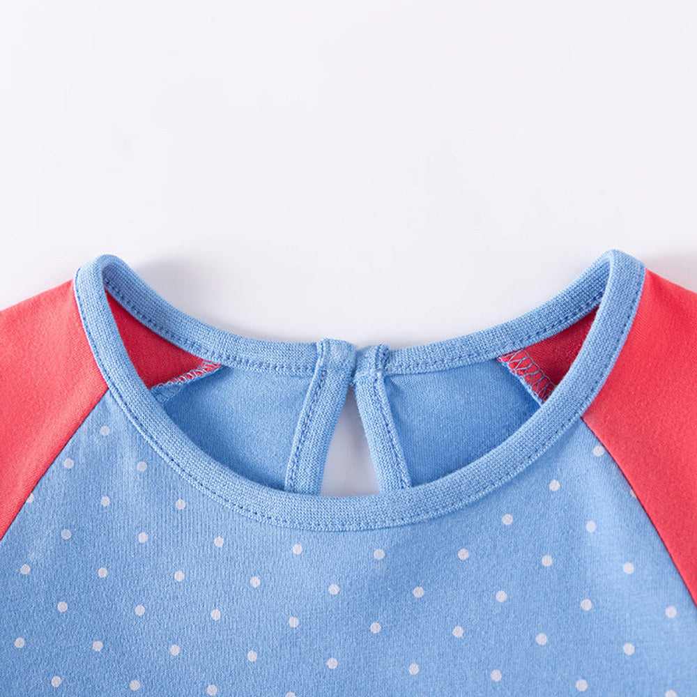 MyKids-USA® Cartoon Rabbit Pattern Long Sleeves Crew Neck Color Patchwork Dress for Stylish Girls