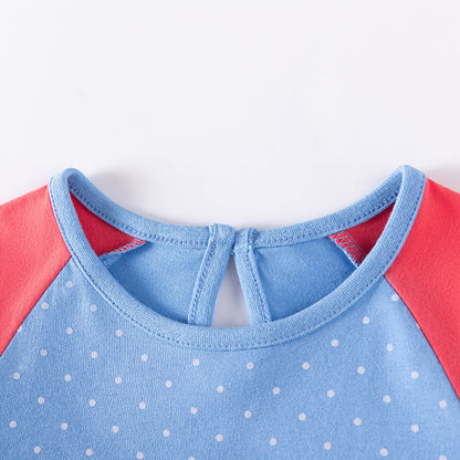 MyKids-USA® Cartoon Rabbit Pattern Long Sleeves Crew Neck Color Patchwork Dress for Stylish Girls