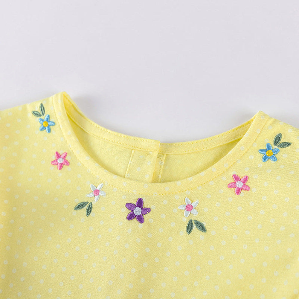 MyKids-USA® Autumn Arrival Cartoon Rabbits and Flowers Pattern Long Sleeves Crew Neck Dress for Stylish Girls