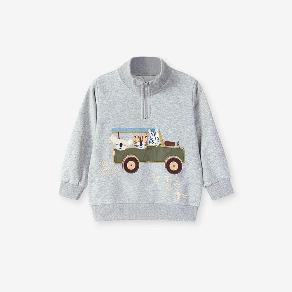 MyKids-USA® Boys Animals Cartoon Pattern Long Sleeves Zip-up Collar Top Sweatshirt and Plain Pants Clothing Set