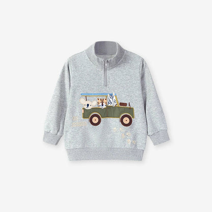 MyKids-USA® Boys Animals Cartoon Pattern Long Sleeves Zip-up Collar Top Sweatshirt and Plain Pants Clothing Set