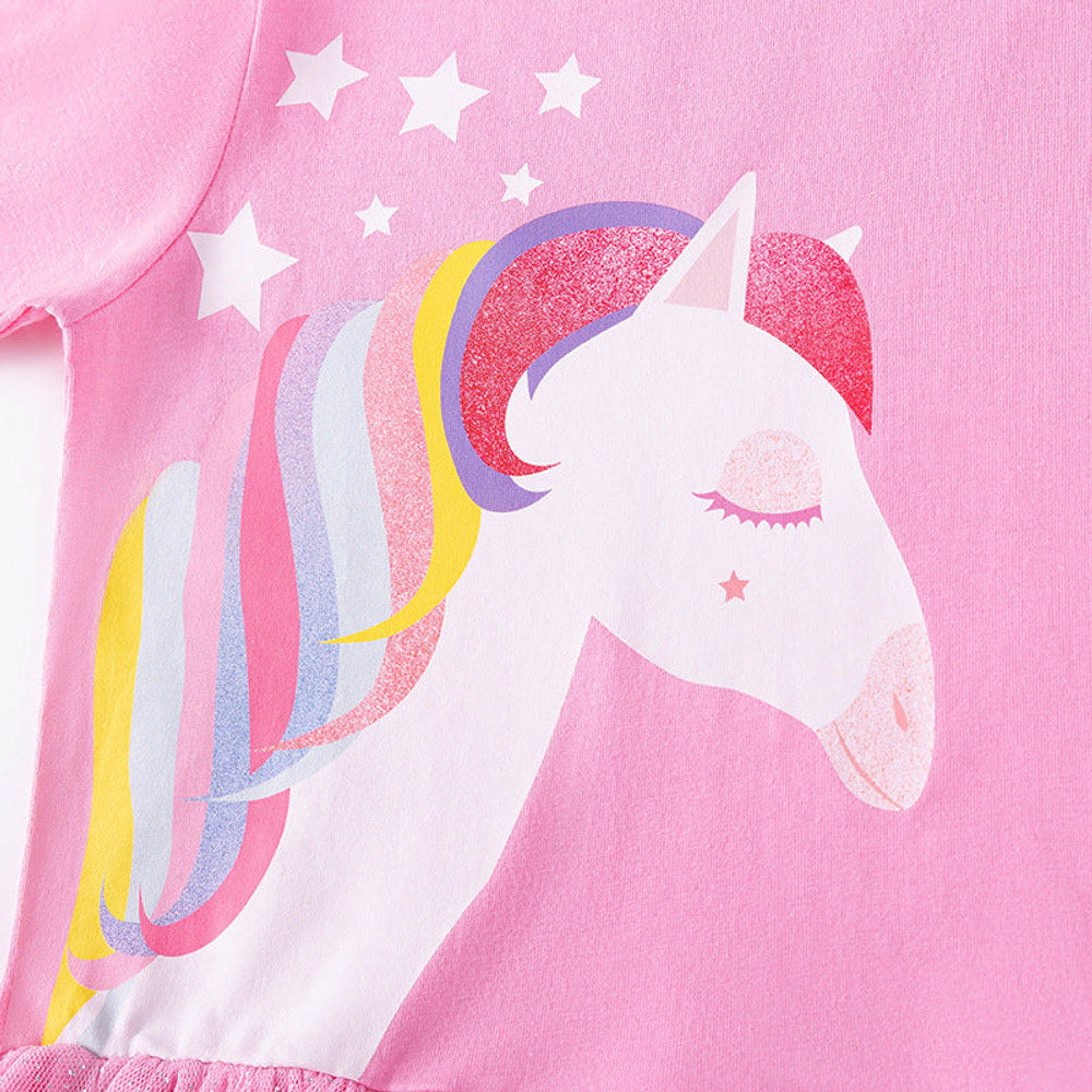 MyKids-USA® Cartoon Animals Pattern Long Sleeves Crew Neck Dress for Stylish Girls