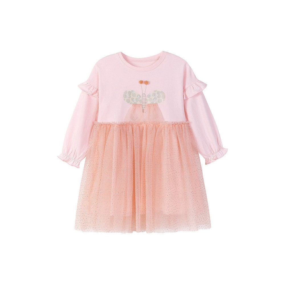 MyKids-USA® Butterfly Pattern Long Sleeves Crew Neck Dress for Stylish Girls