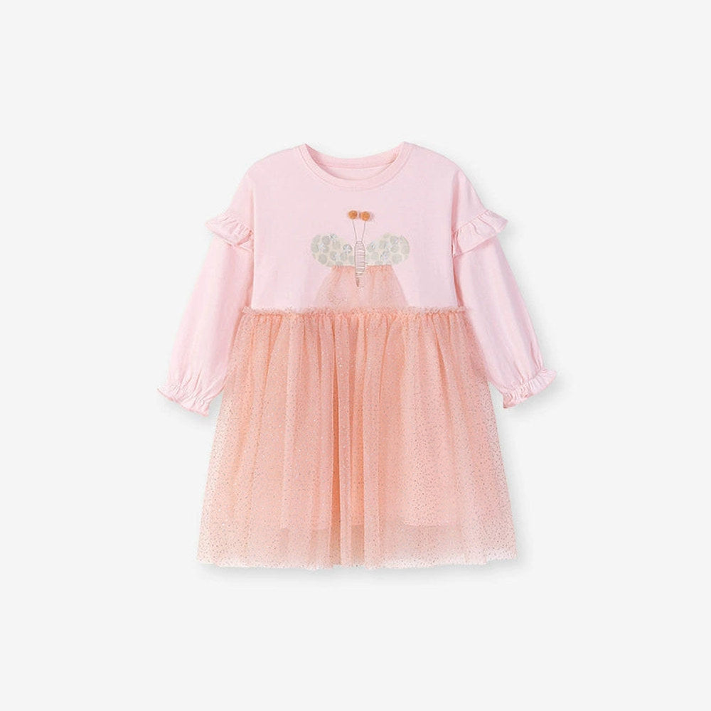 MyKids-USA® Butterfly Pattern Long Sleeves Crew Neck Dress for Stylish Girls