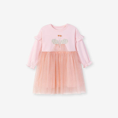 MyKids-USA® Butterfly Pattern Long Sleeves Crew Neck Dress for Stylish Girls