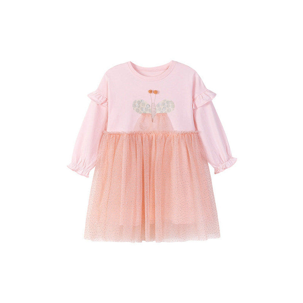 MyKids-USA® Butterfly Pattern Long Sleeves Crew Neck Dress for Stylish Girls
