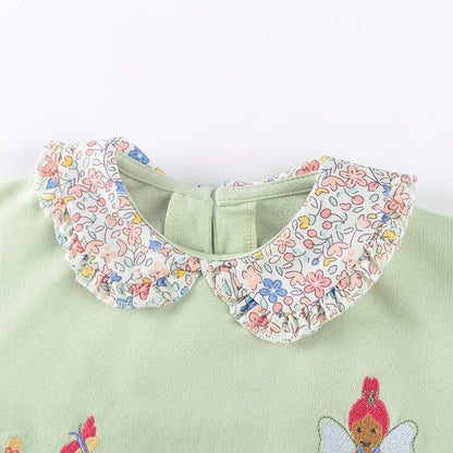 MyKids-USA® Girls Fairy Cartoon Pattern Long Sleeves Sweatshirt with Collar and Pink Pants Clothing Set