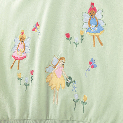 MyKids-USA® Girls Fairy Cartoon Pattern Long Sleeves Sweatshirt with Collar and Pink Pants Clothing Set