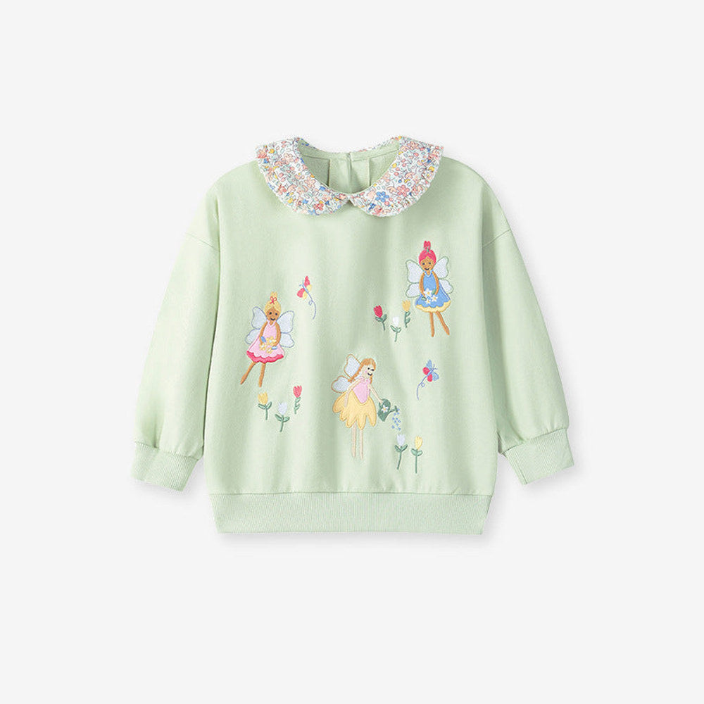 MyKids-USA® Girls Fairy Cartoon Pattern Long Sleeves Sweatshirt with Collar and Pink Pants Clothing Set