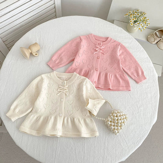 MyKids-USA® Baby Girls Comfortable Solid Color Hearts Hollow-out Pattern Knitted Long Sleeves Coat