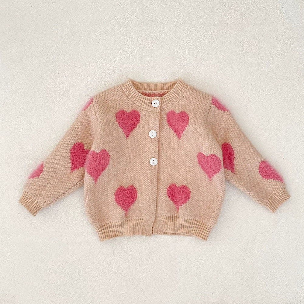 MyKids-USA® Baby Kids Girls Heart Pattern Knitting Pattern Cardigan Sweater and Bloomers Casual Clothing Set