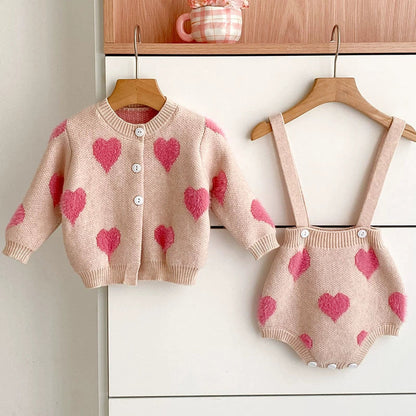MyKids-USA® Baby Kids Girls Heart Pattern Knitting Pattern Cardigan Sweater and Bloomers Casual Clothing Set