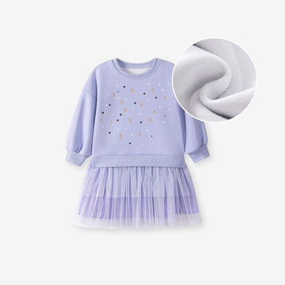MyKids-USA® Geometric and Flowers Pattern Long Sleeves Crew Neck Dress for Stylish Girls