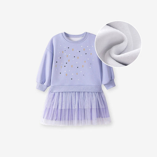 MyKids-USA® Autumn Arrival Geometric and Flowers Pattern Long Sleeves Crew Neck Dress for Stylish Girls