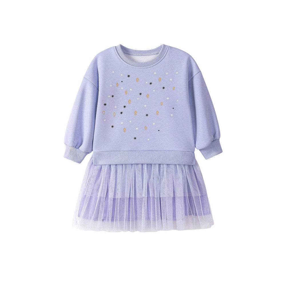 MyKids-USA® Geometric and Flowers Pattern Long Sleeves Crew Neck Dress for Stylish Girls