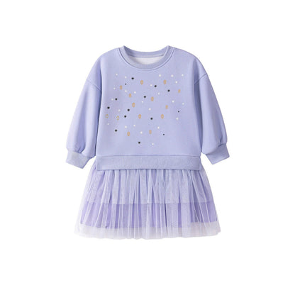 MyKids-USA® Geometric and Flowers Pattern Long Sleeves Crew Neck Dress for Stylish Girls
