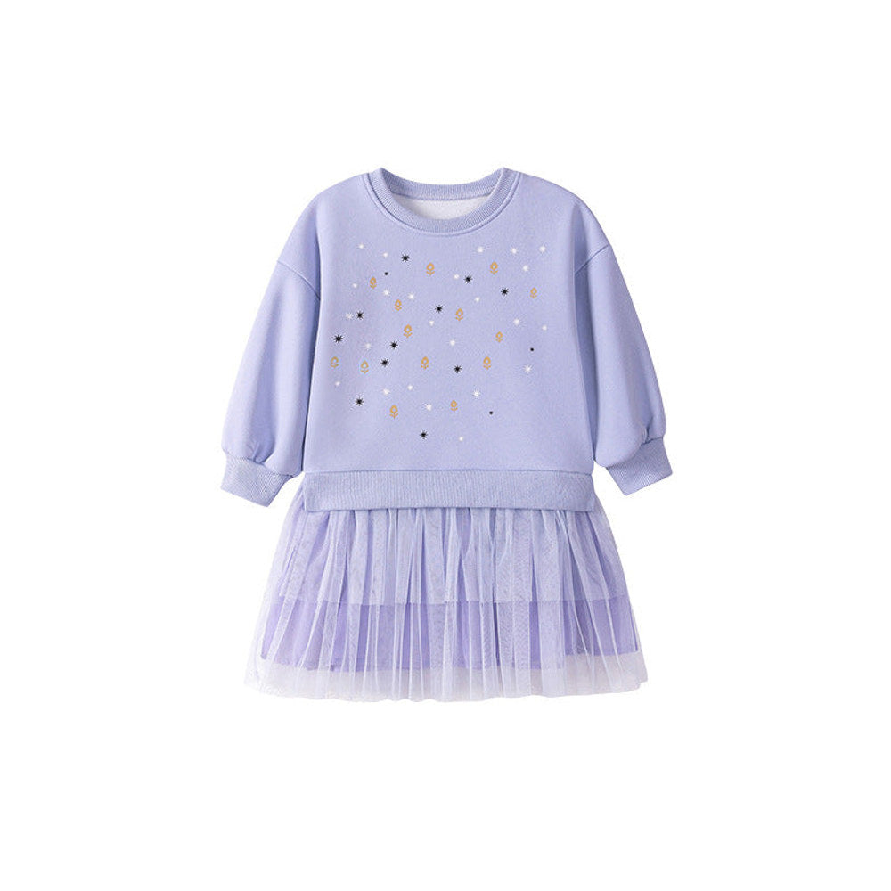 MyKids-USA® Geometric and Flowers Pattern Long Sleeves Crew Neck Dress for Stylish Girls
