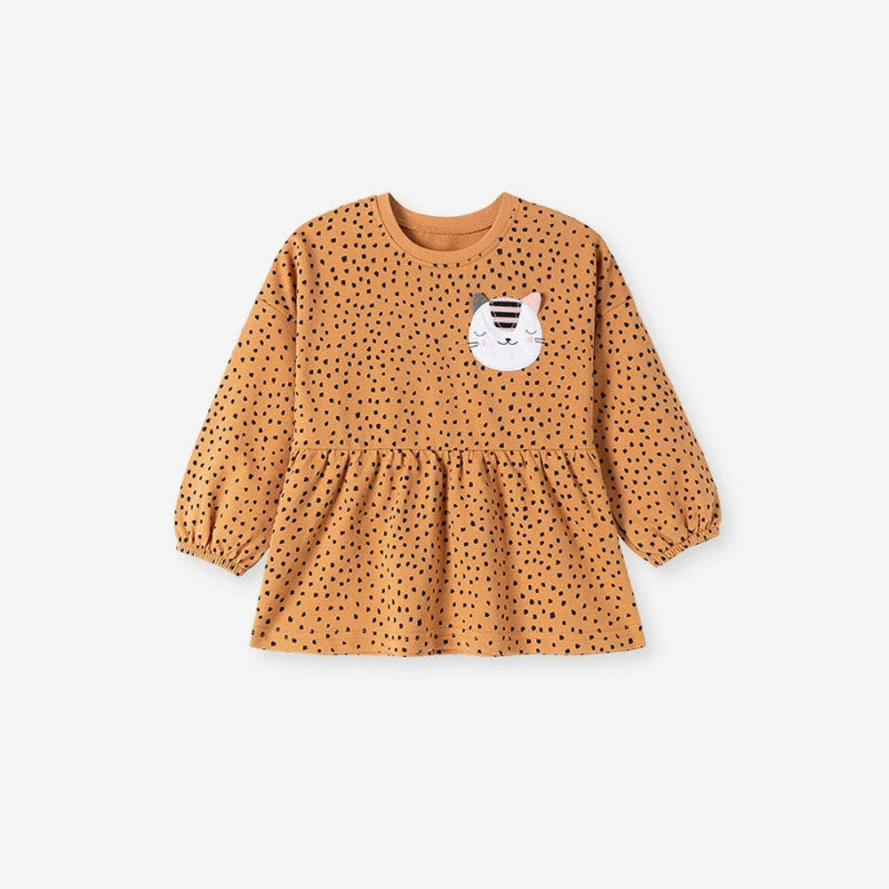 MyKids-USA® Girls Cat Cartoon and Dots Pattern Long Sleeves Sweatshirt and Black Pants Clothing Set