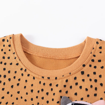 MyKids-USA® Girls Cat Cartoon and Dots Pattern Long Sleeves Sweatshirt and Black Pants Clothing Set