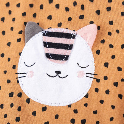 MyKids-USA® Girls Cat Cartoon and Dots Pattern Long Sleeves Sweatshirt and Black Pants Clothing Set