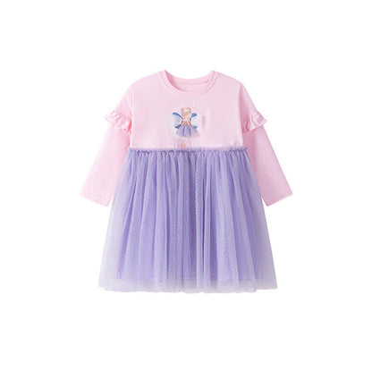 MyKids-USA® Fairy Cartoon Pattern Long Sleeves Crew Neck Dress for Stylish Girls