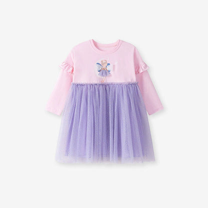 MyKids-USA® Fairy Cartoon Pattern Long Sleeves Crew Neck Dress for Stylish Girls
