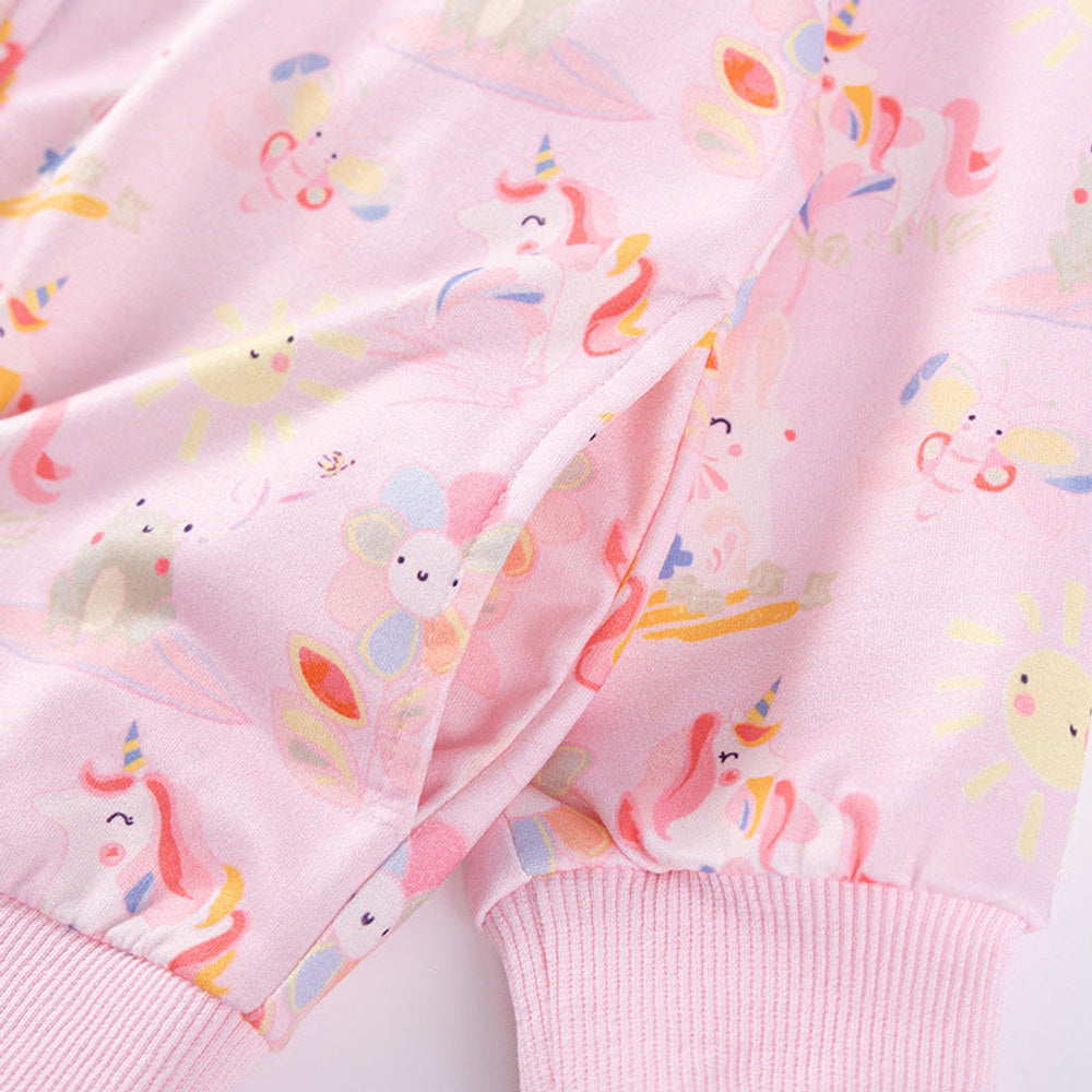 MyKids-USA® Girls Unicorn and Flowers Cartoon Pattern Long Sleeves Zip-up Coat