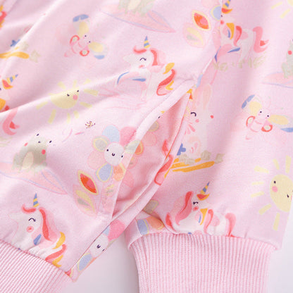 MyKids-USA® Girls Unicorn and Flowers Cartoon Pattern Long Sleeves Zip-up Coat