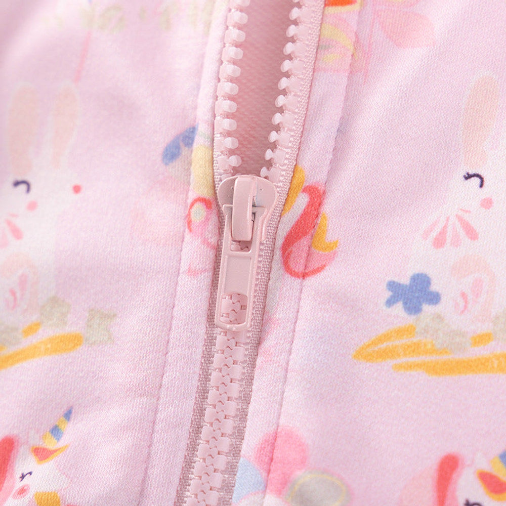 MyKids-USA® Girls Unicorn and Flowers Cartoon Pattern Long Sleeves Zip-up Coat