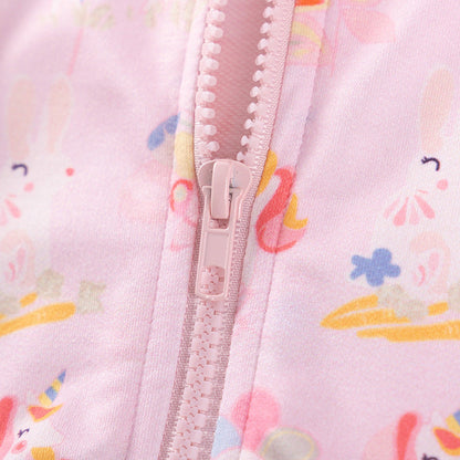 MyKids-USA® Girls Unicorn and Flowers Cartoon Pattern Long Sleeves Zip-up Coat